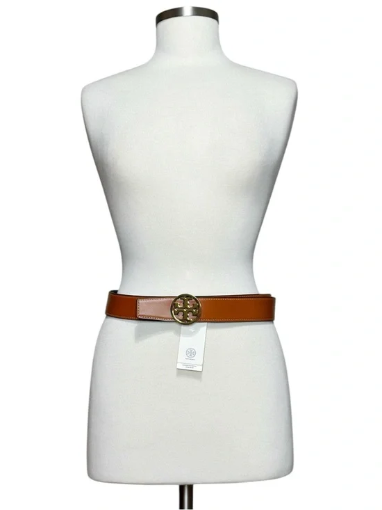 TORY BURCH 1.5” Miller Smooth Reversible Belt, Black/Whiskey Gold, Medium - Picture 4 of 6